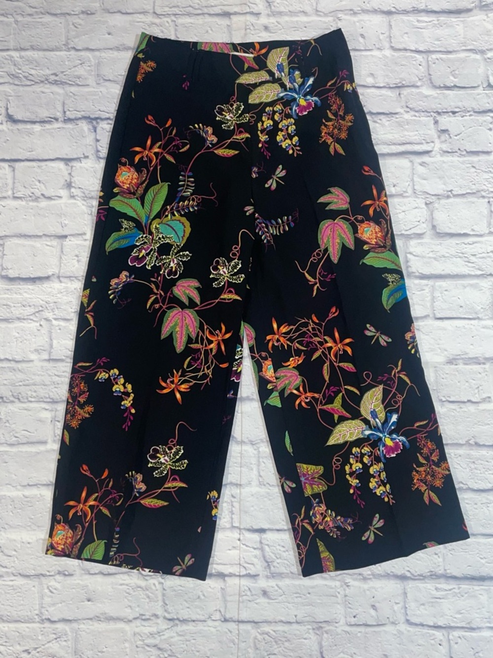 H&M Black Dress with Pink, Green & Orange Floral Print. Size 10